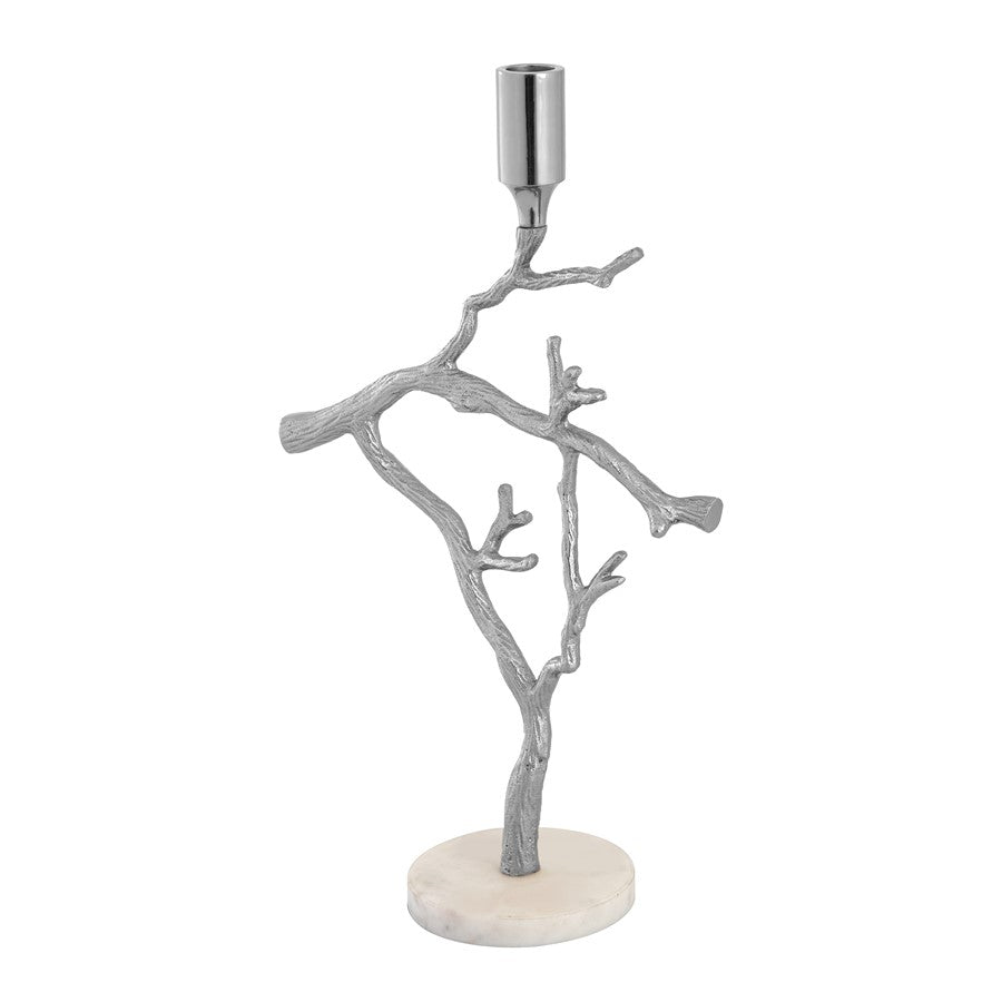 Atlas Lighting Branch 21in Candleholder | Traditional Nickel Metal with Marble Base | Mantel & Dining Table Decor | 10 x 5 x 21 in | Model AC11121-01