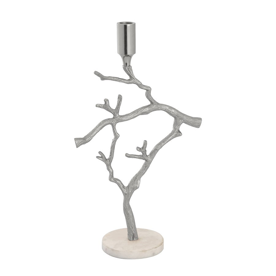 Atlas Lighting Branch 21in Candleholder | Traditional Nickel Metal with Marble Base | Mantel & Dining Table Decor | 10 x 5 x 21 in | Model AC11121-01
