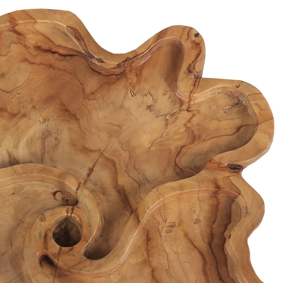 Atlas Lighting Brantley 19in Decorative Bowl | Natural Wood Three-Compartment Centerpiece | Coffee Table & Entryway Decor | Model AC11122-01