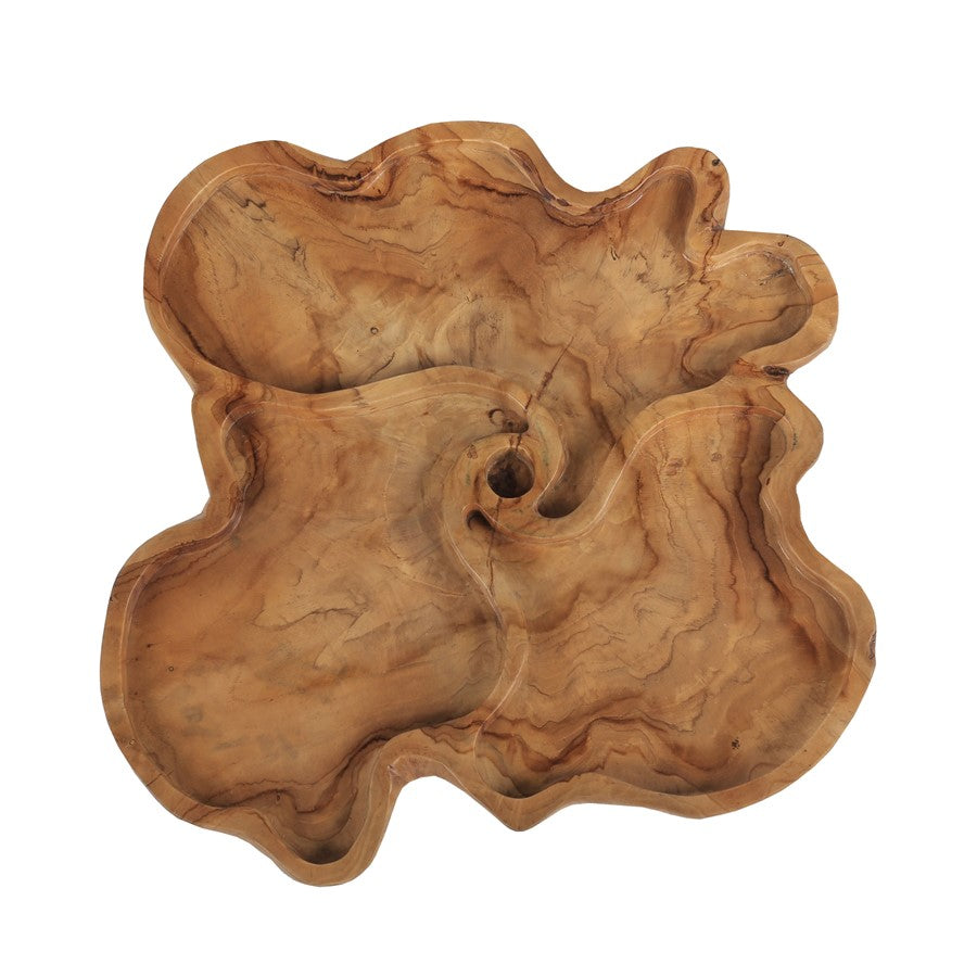 Atlas Lighting Brantley 19in Decorative Bowl | Natural Wood Three-Compartment Centerpiece | Coffee Table & Entryway Decor | Model AC11122-01