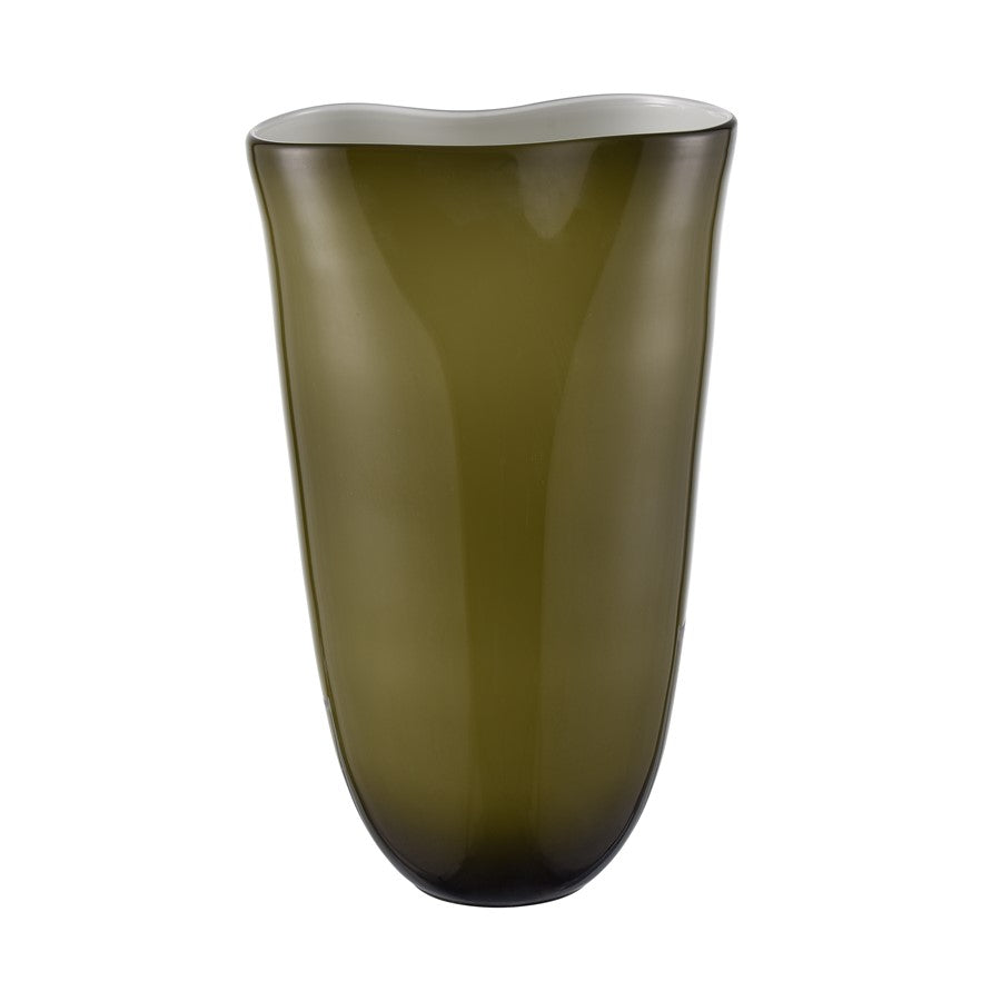 Atlas Lighting Braund Vase Olive | Transitional Blown Glass with White Interior | Living Room & Entryway Decor | 9 x 8 x 14.5 in | Model AC11126-01