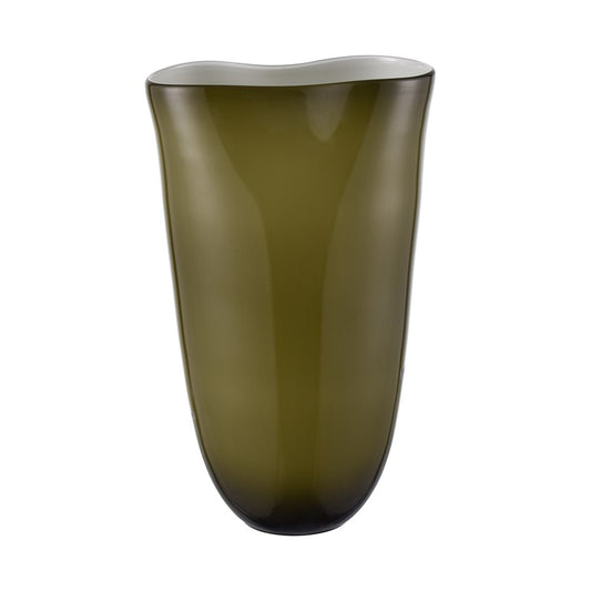 Atlas Lighting Braund Vase Olive | Transitional Blown Glass with White Interior | Living Room & Entryway Decor | 9 x 8 x 14.5 in | Model AC11126-01