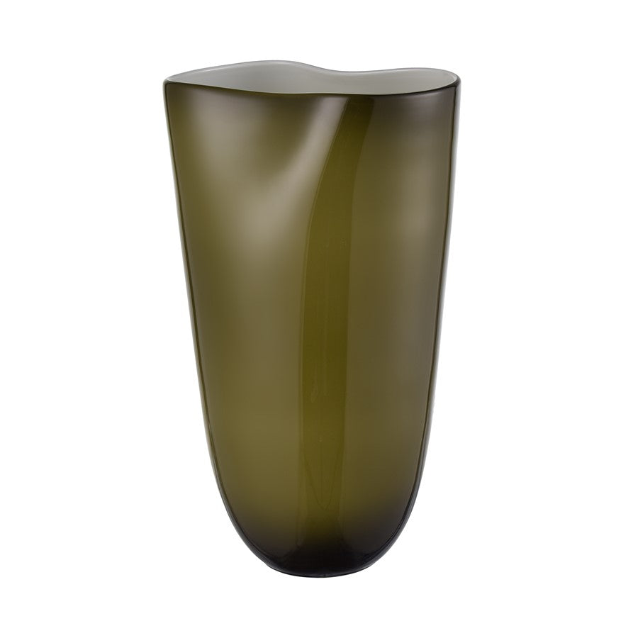 Atlas Lighting Braund Vase Olive | Transitional Blown Glass with White Interior | Living Room & Entryway Decor | 9 x 8 x 14.5 in | Model AC11126-01