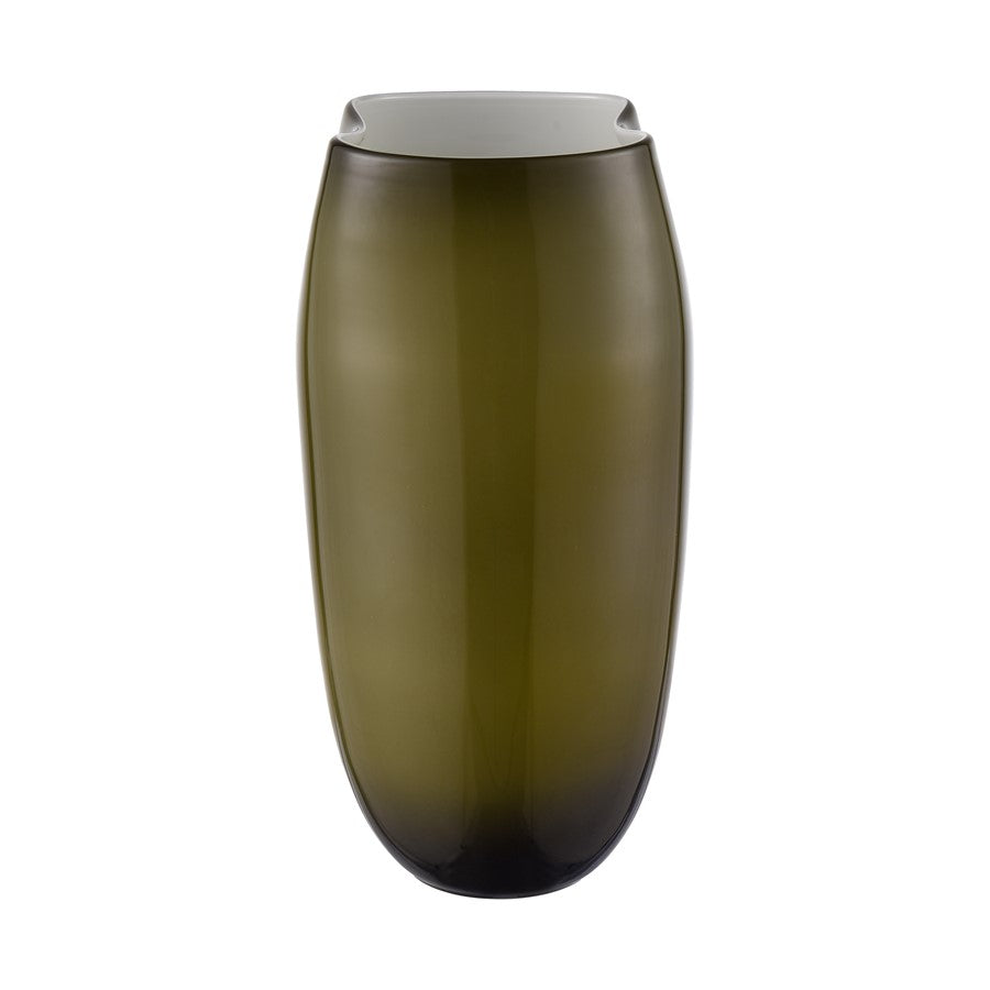 Atlas Lighting Braund Vase Olive | Transitional Blown Glass with White Interior | Living Room & Entryway Decor | 9 x 8 x 14.5 in | Model AC11126-01