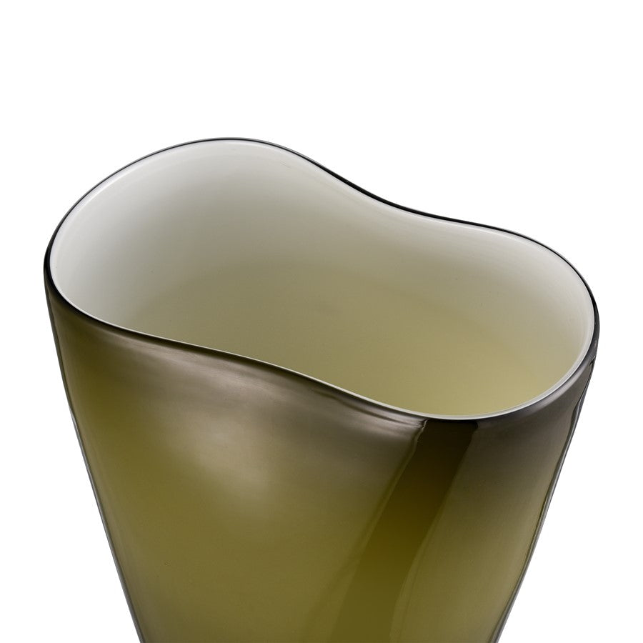 Atlas Lighting Braund Vase Olive | Transitional Blown Glass with White Interior | Living Room & Entryway Decor | 9 x 8 x 14.5 in | Model AC11126-01