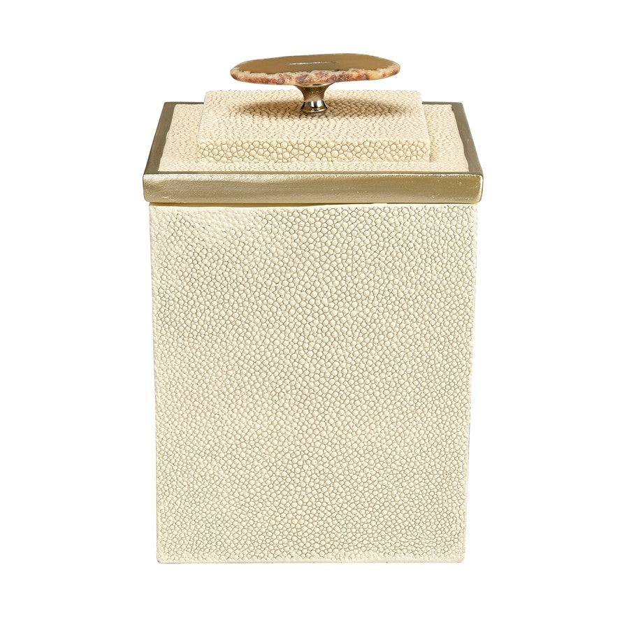 Atlas Lighting Brenner Set of 2 Ivory Faux Shagreen Boxes | Champagne Metal Trim & Agate Handles | Living Room & Bedroom Storage | Model AC11129-01S