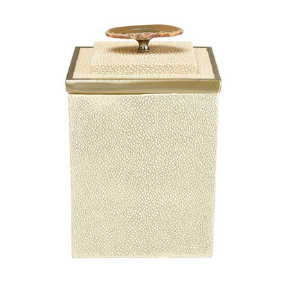 Atlas Lighting Brenner Set of 2 Ivory Faux Shagreen Boxes | Champagne Metal Trim & Agate Handles | Living Room & Bedroom Storage | Model AC11129-01S