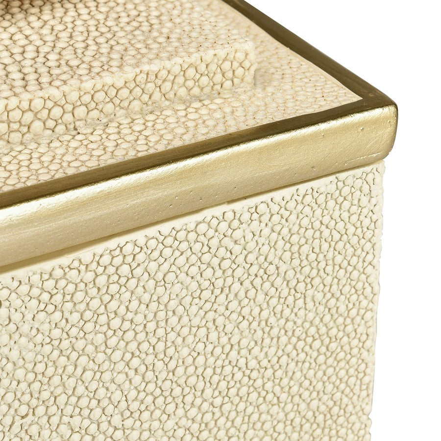 Atlas Lighting Brenner Set of 2 Ivory Faux Shagreen Boxes | Champagne Metal Trim & Agate Handles | Living Room & Bedroom Storage | Model AC11129-01S