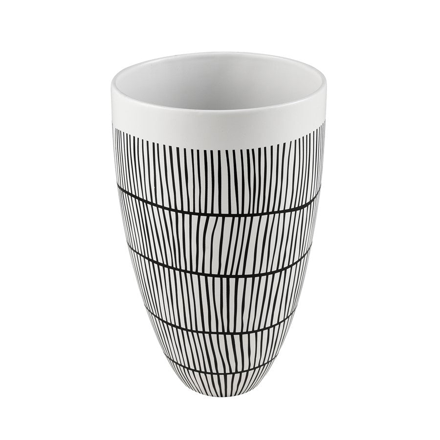 Atlas Lighting Brent 12in White Earthenware Vase | Transitional Graphic Decor | Living Room & Entryway Display | Model AC11130-01