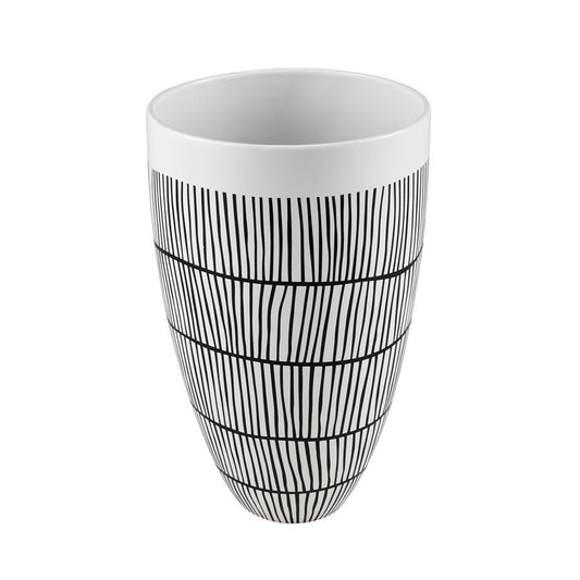 Atlas Lighting Brent 12in White Earthenware Vase | Transitional Graphic Decor | Living Room & Entryway Display | Model AC11130-01
