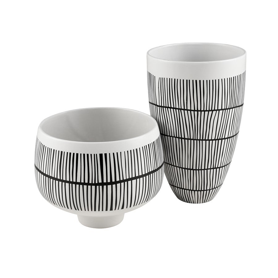 Atlas Lighting Brent 12in White Earthenware Vase | Transitional Graphic Decor | Living Room & Entryway Display | Model AC11130-01