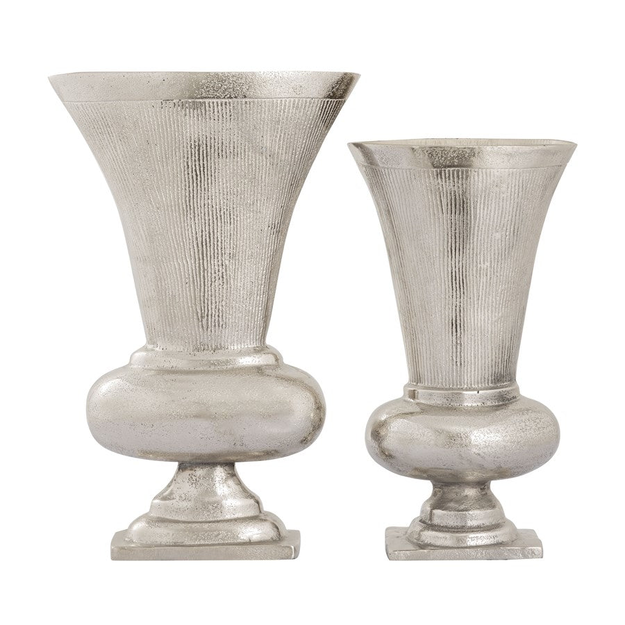 Atlas Lighting Brigitte Set of 2 Metal Vases | Traditional Nickel Finish | Tabletop & Shelf Decor | 8 x 5 x 17 in | Model AC11132-01S