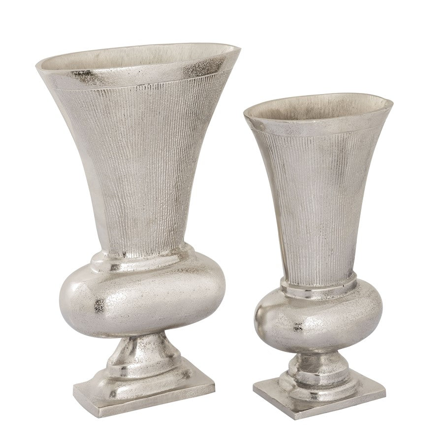 Atlas Lighting Brigitte Set of 2 Metal Vases | Traditional Nickel Finish | Tabletop & Shelf Decor | 8 x 5 x 17 in | Model AC11132-01S