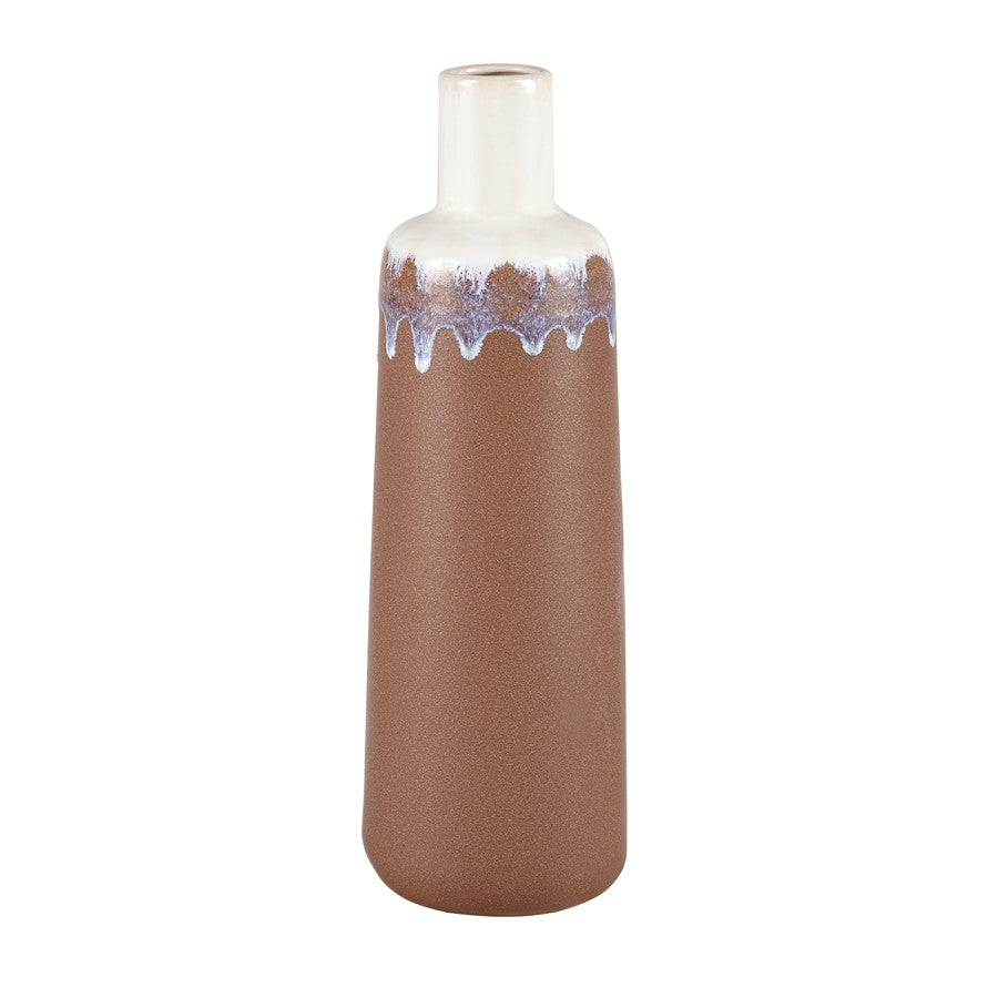 Atlas Lighting Brinson Tall Vase | Matte Brown & White Earthenware | Modern Tabletop & Shelf Decor | 5 x 5 x 15 in | Model AC11134-02