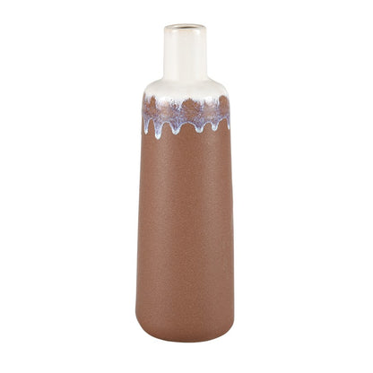 Atlas Lighting Brinson Tall Vase | Matte Brown & White Earthenware | Modern Tabletop & Shelf Decor | 5 x 5 x 15 in | Model AC11134-02