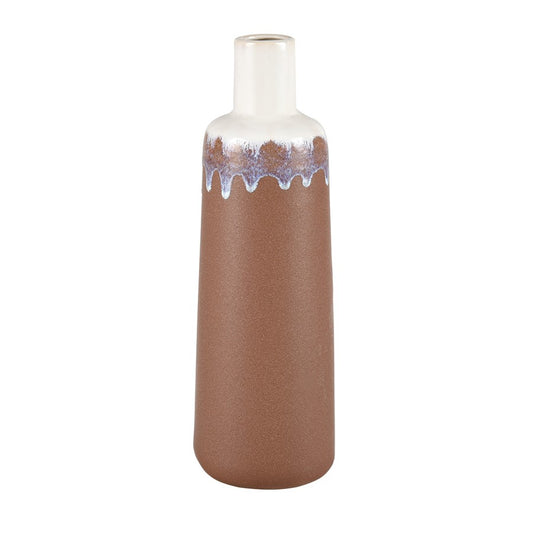 Atlas Lighting Brinson Tall Vase | Matte Brown & White Earthenware | Modern Tabletop & Shelf Decor | 5 x 5 x 15 in | Model AC11134-02