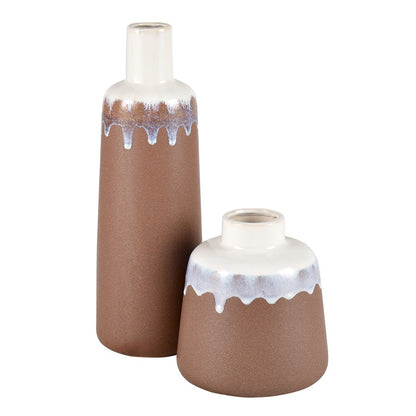 Atlas Lighting Brinson Tall Vase | Matte Brown & White Earthenware | Modern Tabletop & Shelf Decor | 5 x 5 x 15 in | Model AC11134-02