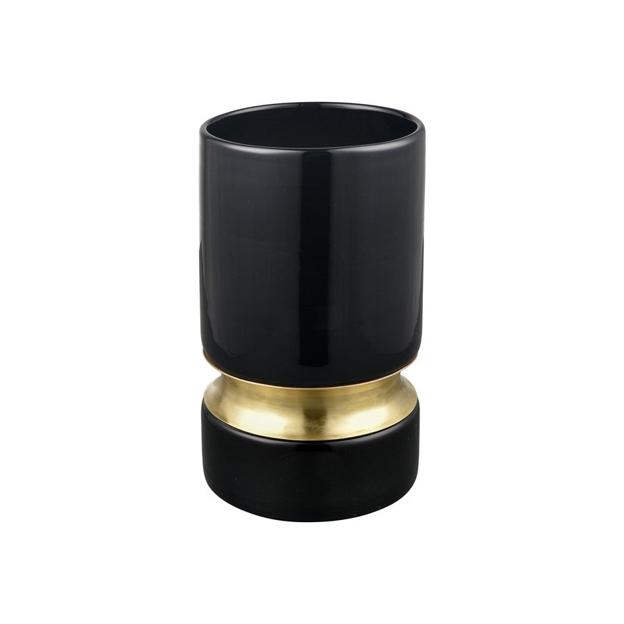 Atlas Lighting Brooke Small Vase | Black Glass with Brass Metal Base | Transitional Tabletop & Shelf Decor | 5 x 5 x 9 in | Model AC11138-01