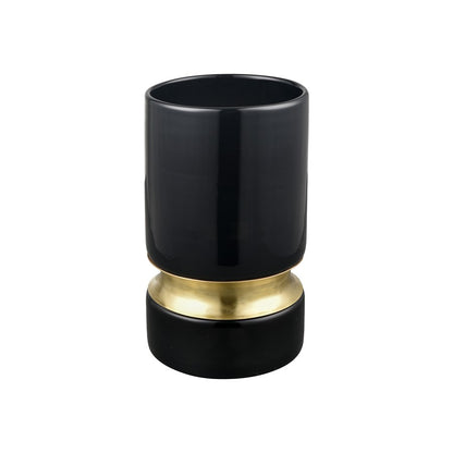 Atlas Lighting Brooke Small Vase | Black Glass with Brass Metal Base | Transitional Tabletop & Shelf Decor | 5 x 5 x 9 in | Model AC11138-01