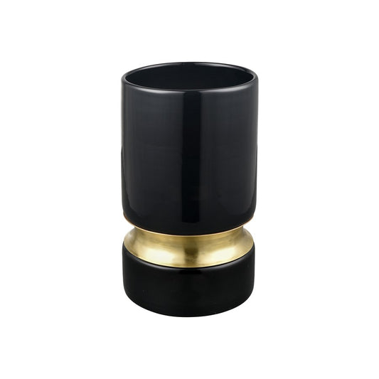 Atlas Lighting Brooke Small Vase | Black Glass with Brass Metal Base | Transitional Tabletop & Shelf Decor | 5 x 5 x 9 in | Model AC11138-01