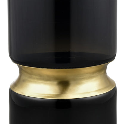 Atlas Lighting Brooke Small Vase | Black Glass with Brass Metal Base | Transitional Tabletop & Shelf Decor | 5 x 5 x 9 in | Model AC11138-01