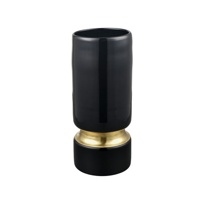 Atlas Lighting Brooke Medium Vase | Black Glass with Brass Metal Ring | Living Room & Entryway Decor | 4.75 x 4.75 x 10.75 in | Model AC11138-02