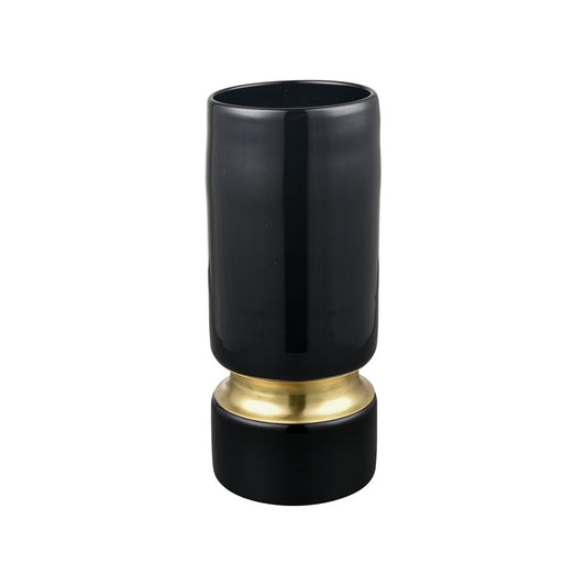 Atlas Lighting Brooke Medium Vase | Black Glass with Brass Metal Ring | Living Room & Entryway Decor | 4.75 x 4.75 x 10.75 in | Model AC11138-02