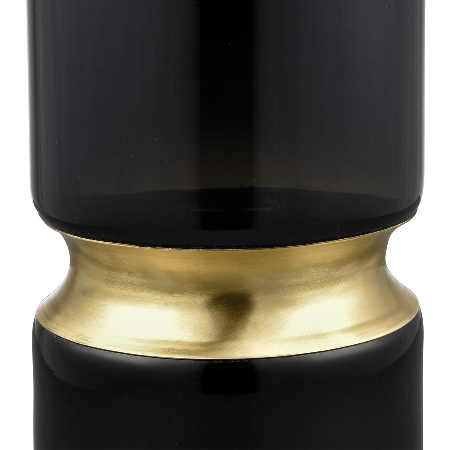 Atlas Lighting Brooke Medium Vase | Black Glass with Brass Metal Ring | Living Room & Entryway Decor | 4.75 x 4.75 x 10.75 in | Model AC11138-02