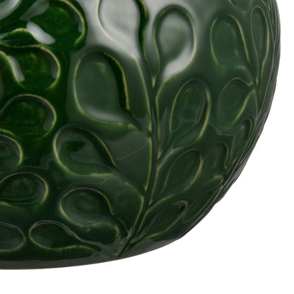 Atlas Lighting Broome Medium Vase | Dark Green Earthenware with Leaf Pattern | Living Room & Entryway Decor | 8 x 8 x 9.25 in | Model AC11140-02