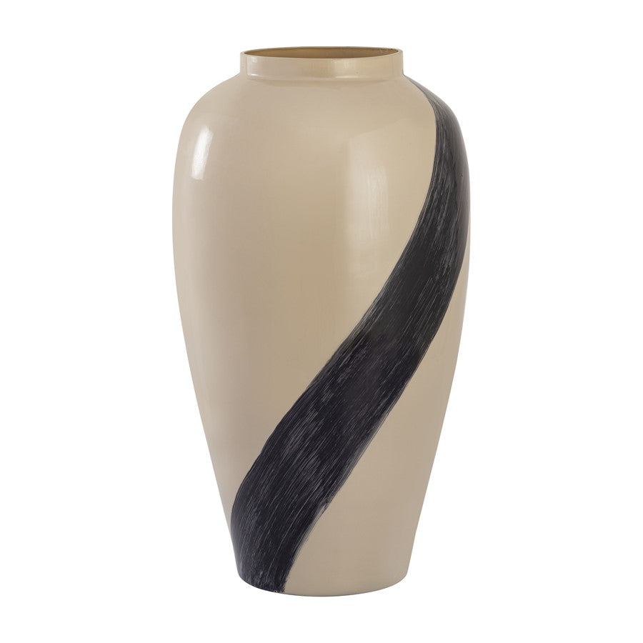 Atlas Lighting Brushstroke Small Vase | Cream Art Glass with Black Brushstroke | Living Room & Entryway Decor | 10 x 10 x 16.5 in | Model AC11141-01