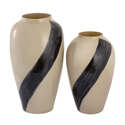 Atlas Lighting Brushstroke Small Vase | Cream Art Glass with Black Brushstroke | Living Room & Entryway Decor | 10 x 10 x 16.5 in | Model AC11141-01