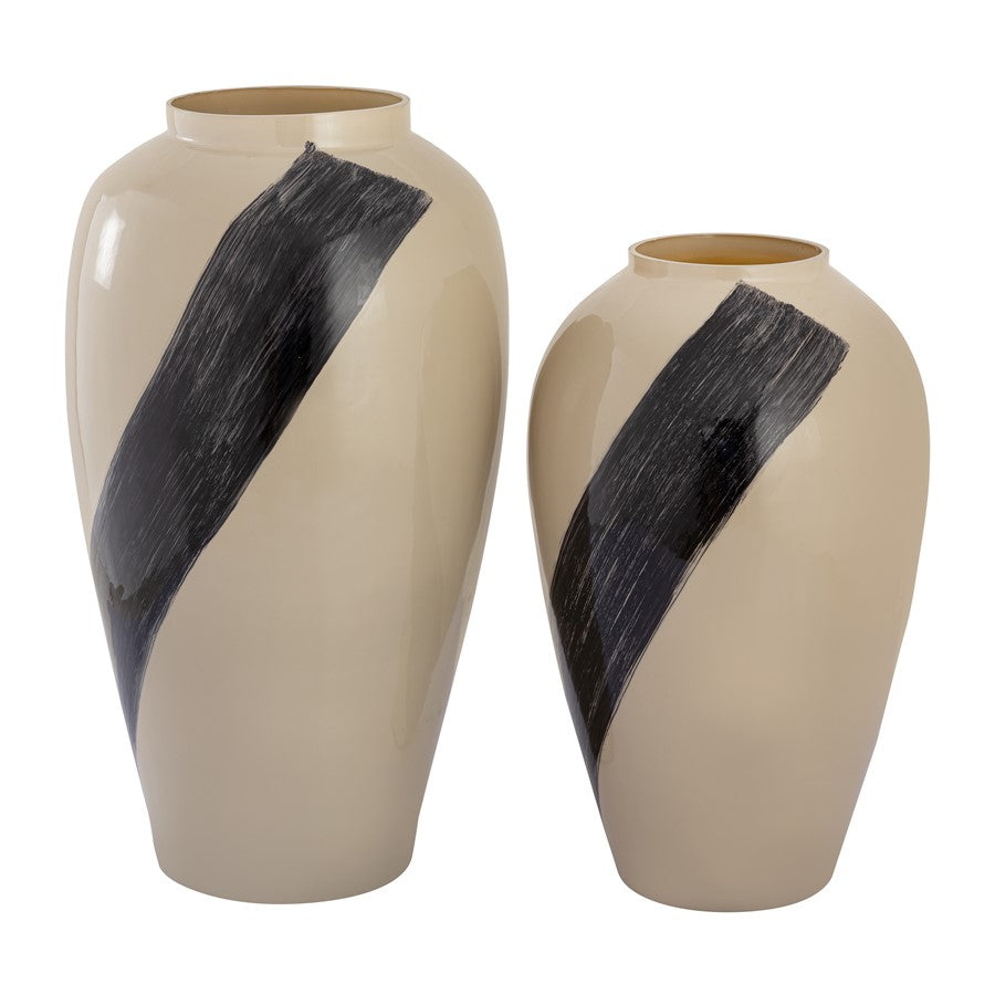 Atlas Lighting Brushstroke Small Vase | Cream Art Glass with Black Brushstroke | Living Room & Entryway Decor | 10 x 10 x 16.5 in | Model AC11141-01