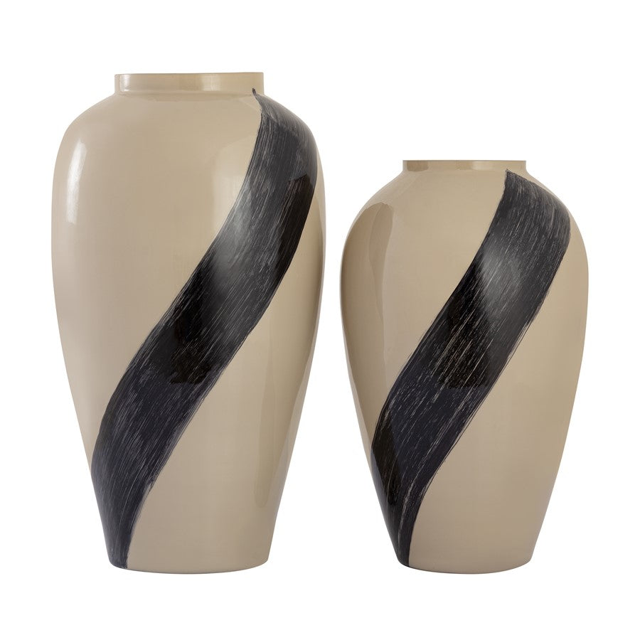 Atlas Lighting Brushstroke Small Vase | Cream Art Glass with Black Brushstroke | Living Room & Entryway Decor | 10 x 10 x 16.5 in | Model AC11141-01