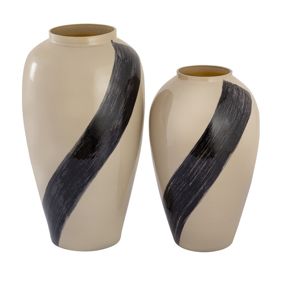 Atlas Lighting Brushstroke Large Vase | Cream Art Glass with Black Brushstroke | Living Room & Entryway Decor | Model AC11141-02