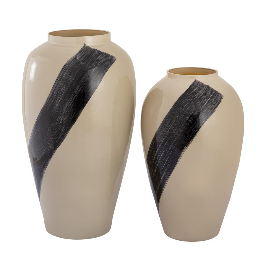 Atlas Lighting Brushstroke Large Vase | Cream Art Glass with Black Brushstroke | Living Room & Entryway Decor | Model AC11141-02