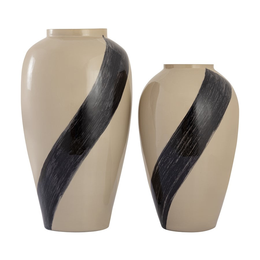 Atlas Lighting Brushstroke Large Vase | Cream Art Glass with Black Brushstroke | Living Room & Entryway Decor | Model AC11141-02