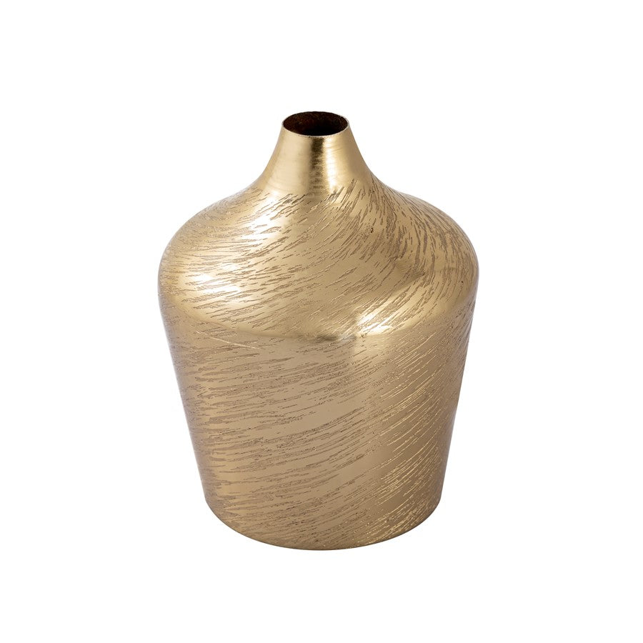 Atlas Lighting Caliza Small Vase | Champagne Gold Metal with Etched Detail | Shelf & Coffee Table Decor | 4 x 4 x 6 in | Model AC11146-01