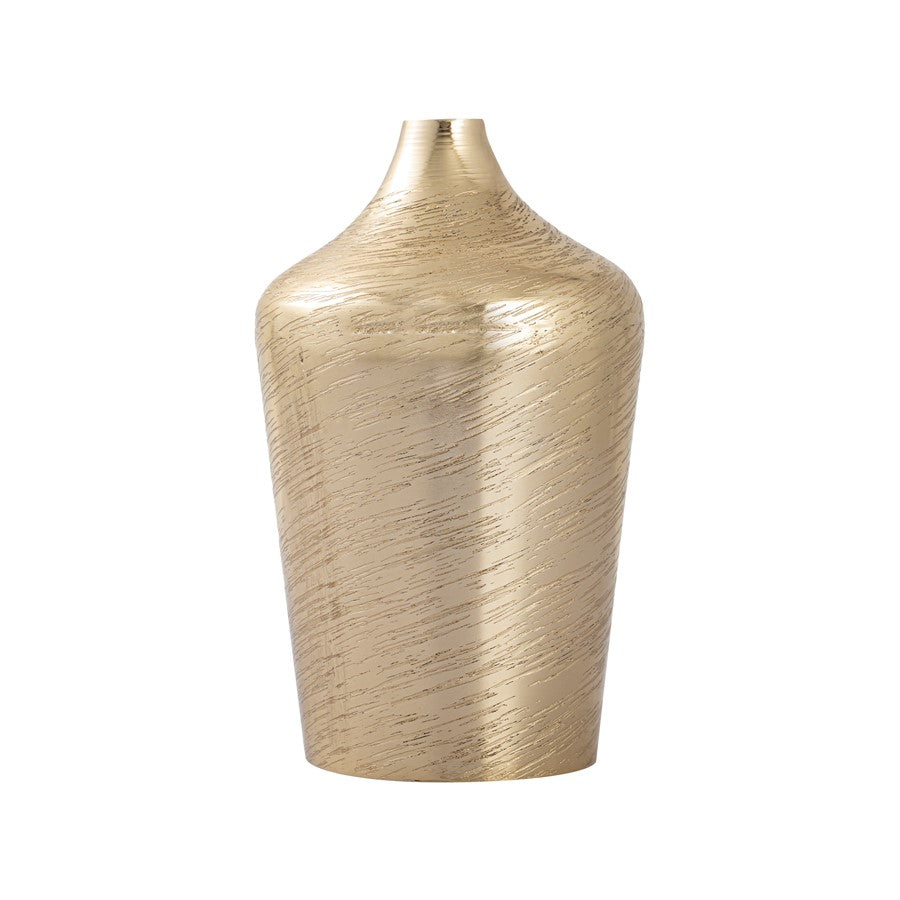 Atlas Lighting Caliza Medium Vase | Champagne Gold Metal with Etched Detail | Shelf & Coffee Table Decor | 6 x 6 x 8 in | Model AC11146-02