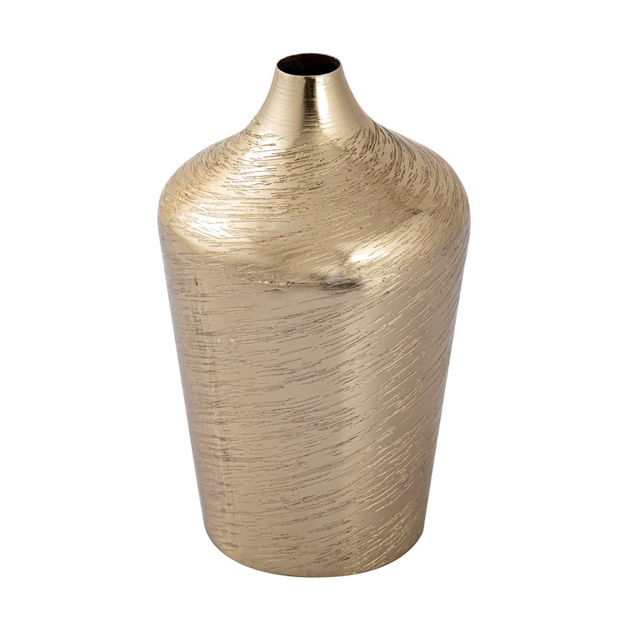 Atlas Lighting Caliza Medium Vase | Champagne Gold Metal with Etched Detail | Shelf & Coffee Table Decor | 6 x 6 x 8 in | Model AC11146-02