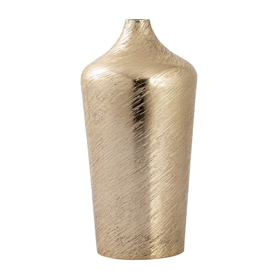 Atlas Lighting Caliza 10in Champagne Gold Metal Vase | Transitional Etched Bottle Shape | Console & Coffee Table Decor | Model AC11146-03