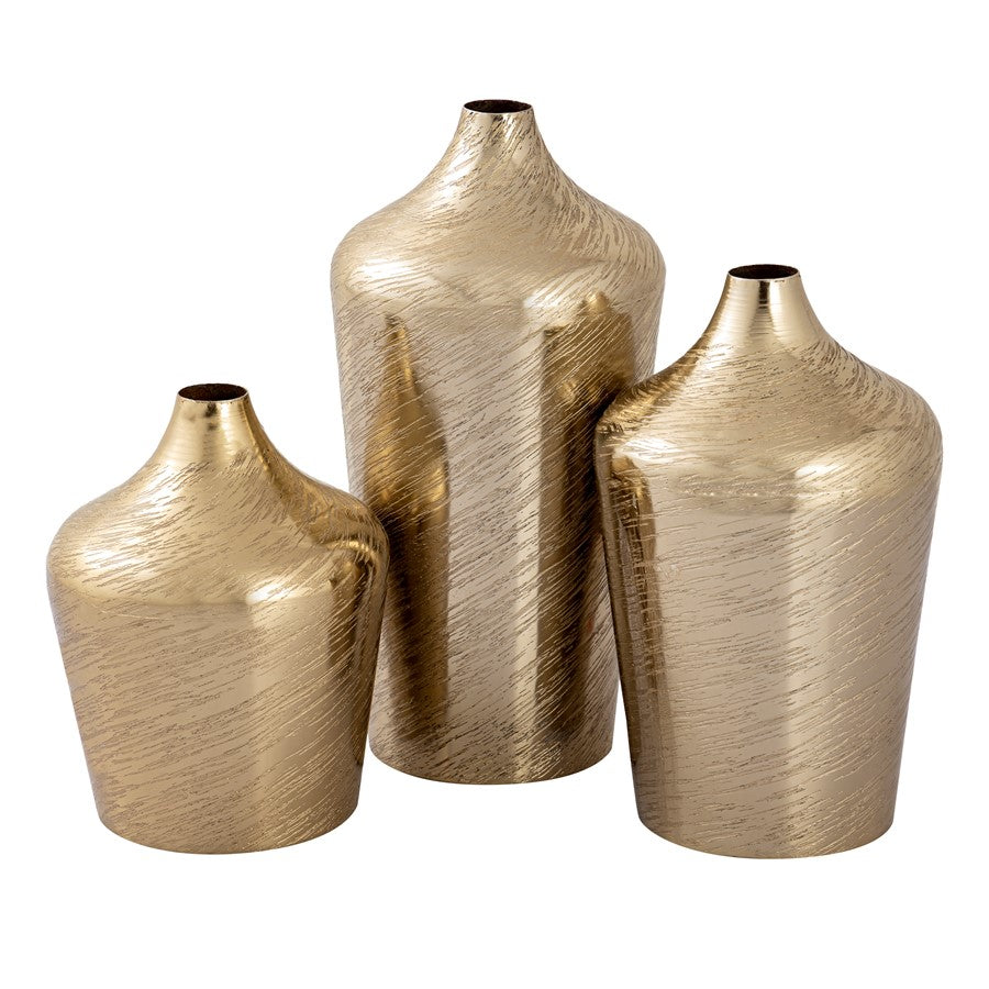 Atlas Lighting Caliza 10in Champagne Gold Metal Vase | Transitional Etched Bottle Shape | Console & Coffee Table Decor | Model AC11146-03
