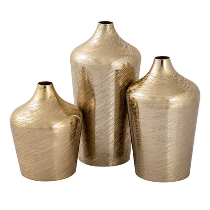 Atlas Lighting Caliza 10in Champagne Gold Metal Vase | Transitional Etched Bottle Shape | Console & Coffee Table Decor | Model AC11146-03