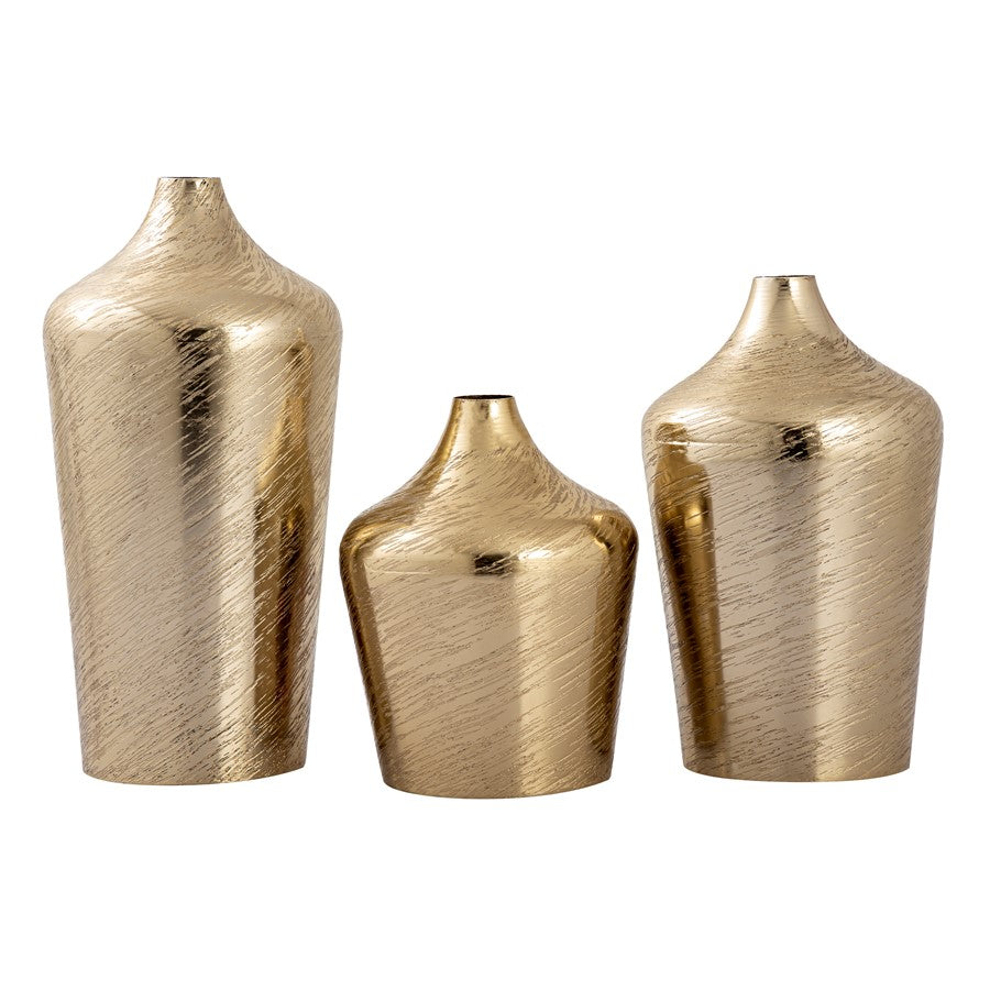 Atlas Lighting Caliza 10in Champagne Gold Metal Vase | Transitional Etched Bottle Shape | Console & Coffee Table Decor | Model AC11146-03