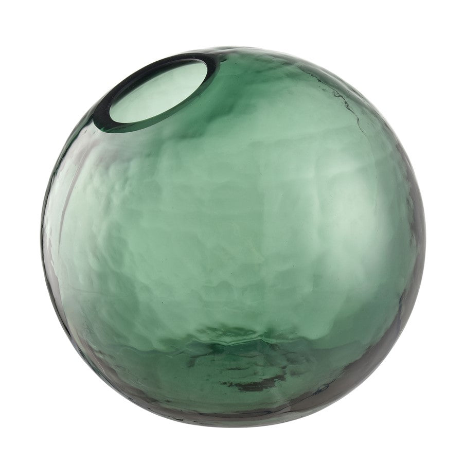 Atlas Lighting Calla 6in Dark Green Glass Bud Vase | Transitional Spherical Offset Spout | Shelf & Tabletop Accent | Model AC11147-01