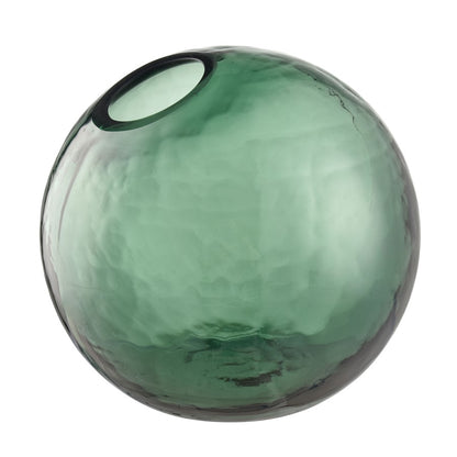 Atlas Lighting Calla 6in Dark Green Glass Bud Vase | Transitional Spherical Offset Spout | Shelf & Tabletop Accent | Model AC11147-01