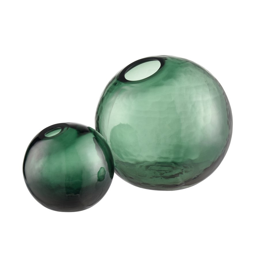 Atlas Lighting Calla 6in Dark Green Glass Bud Vase | Transitional Spherical Offset Spout | Shelf & Tabletop Accent | Model AC11147-01