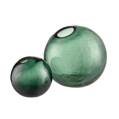 Atlas Lighting Calla 6in Dark Green Glass Bud Vase | Transitional Spherical Offset Spout | Shelf & Tabletop Accent | Model AC11147-01