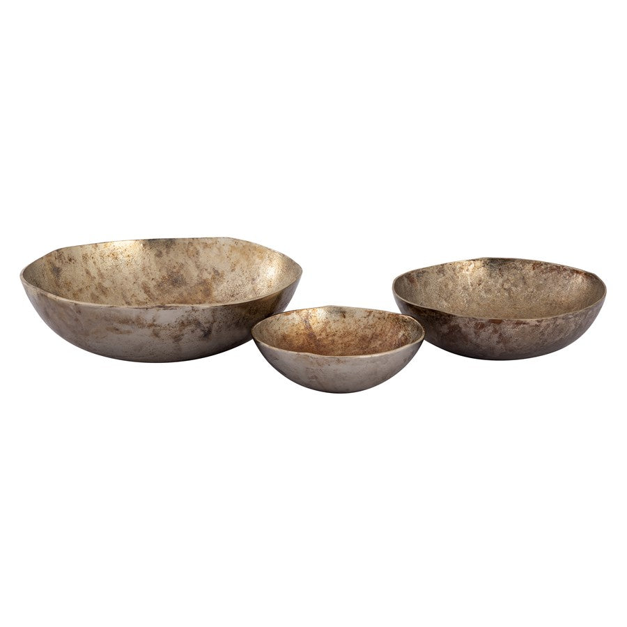 Atlas Lighting Carling Bowl Set of 3 | Oxidized Nickel Cast Aluminum | Wabi Sabi Decorative Bowls for Entryway & Coffee Table | Model AC11156-01S