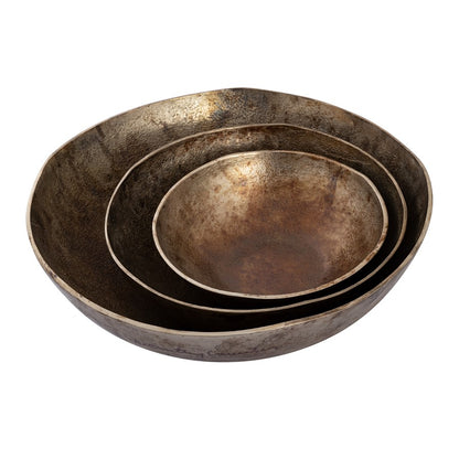Atlas Lighting Carling Bowl Set of 3 | Oxidized Nickel Cast Aluminum | Wabi Sabi Decorative Bowls for Entryway & Coffee Table | Model AC11156-01S