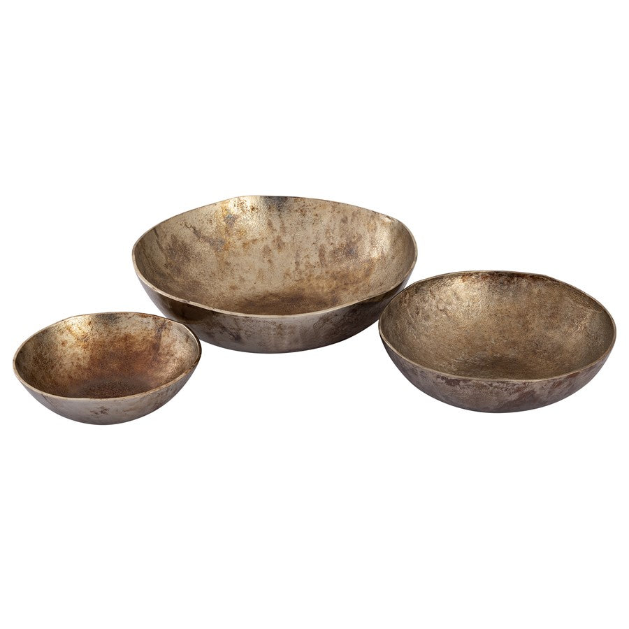 Atlas Lighting Carling Bowl Set of 3 | Oxidized Nickel Cast Aluminum | Wabi Sabi Decorative Bowls for Entryway & Coffee Table | Model AC11156-01S